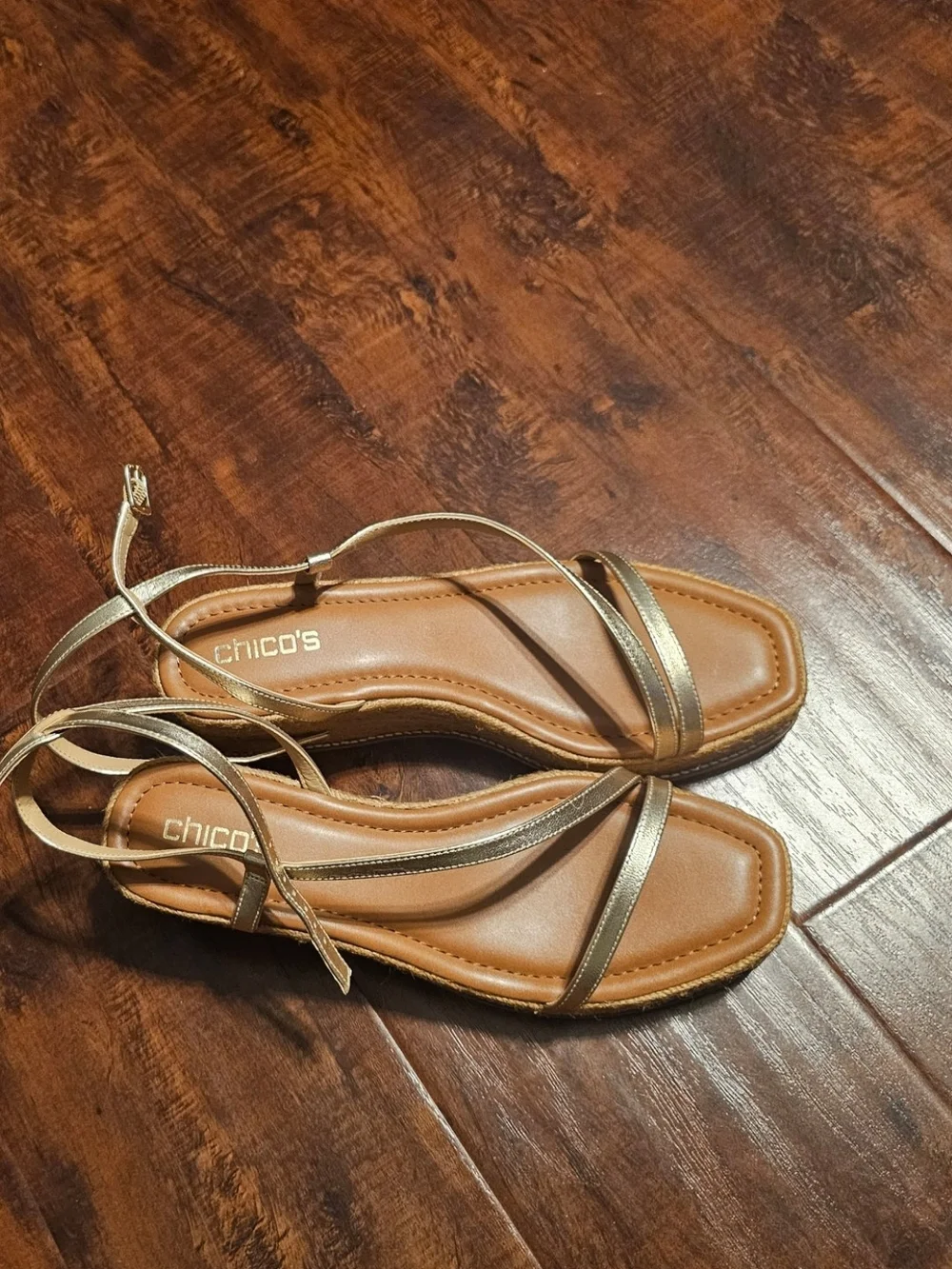 Women's Metallic Gold Espadrille Wedge Sandals